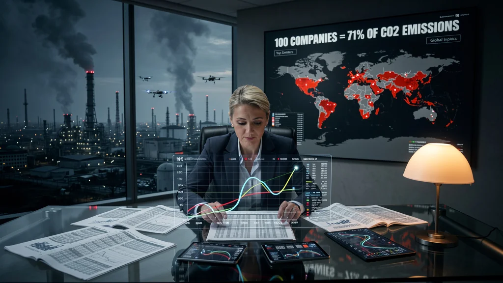 Professionnelle découvrant la méthodologie du chiffre choc des 100 entreprises responsables de 71 % des émissions de CO2