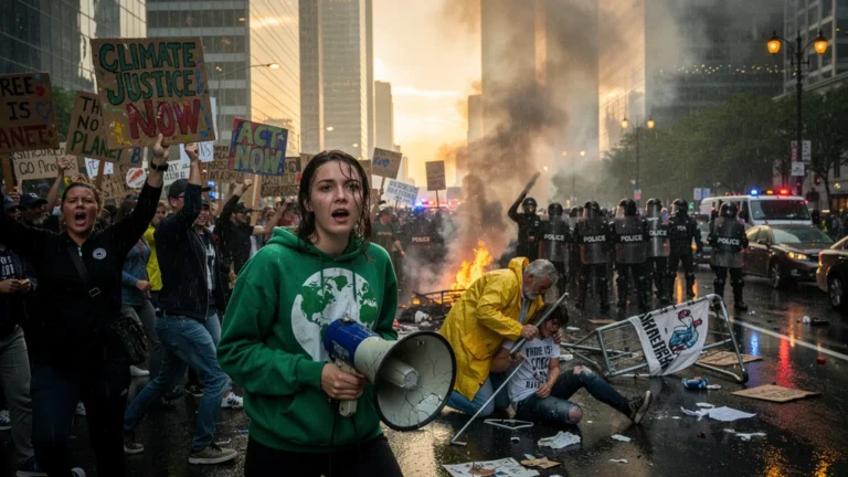 Manifestation pour le climat devenue chaos, scène réaliste et intense d’une marche engagée