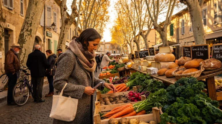 Marché hivernal dans le Pays d'Arles avec courses 100% circuit court, légumes frais et ambiance authentique