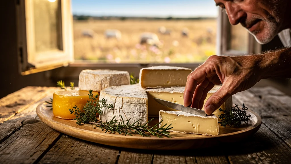Plateau de fromages locaux en Crau sur table rustique illustrant le vrai prix du manger bien et acheter local