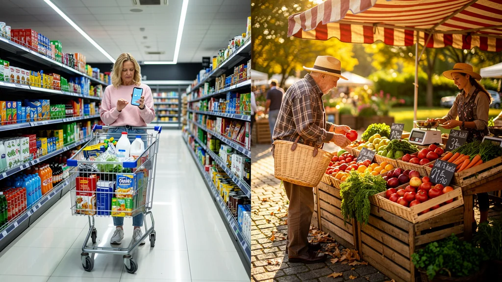 Comparaison réaliste de l’empreinte écologique entre courses en supermarché et au marché sur trois semaines