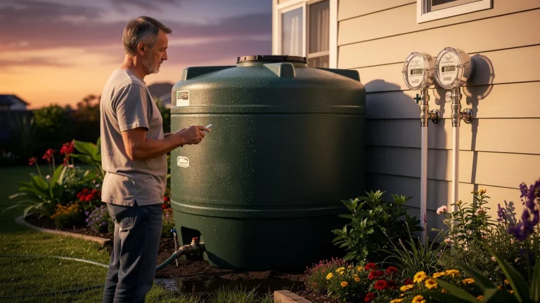 Comparaison consommation d'eau avant et après récupérateur de 1000 litres dans un jardin moderne