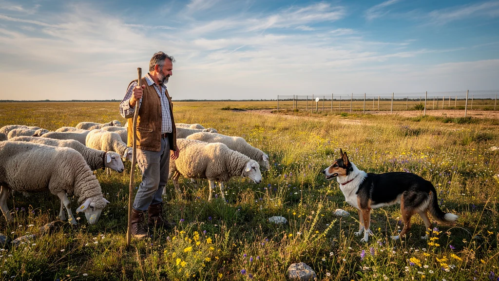 Paysage de pastoralisme en Crau montrant la biodiversité protégée par la rotation des pâturages libres