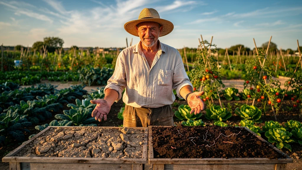 Comparaison des sols avant et après 3 ans sans labour du maraîcher arlésien, terre transformée et fertile