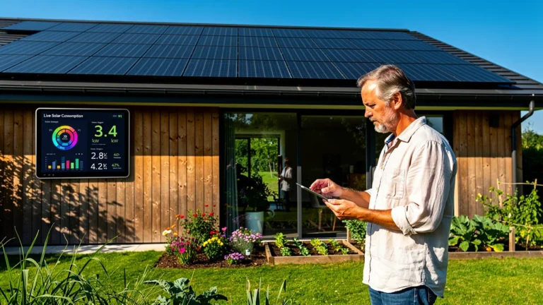 Maison moderne équipée de panneaux solaires pour autoconsommation d’énergie en journée