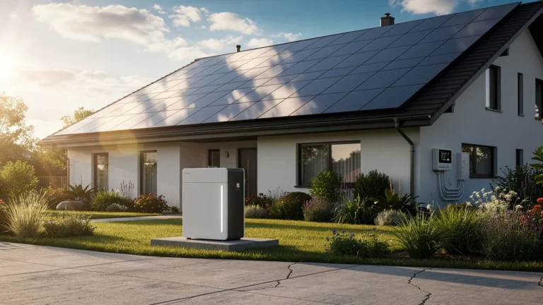 Maison moderne équipée de panneaux solaires avec revente du surplus énergétique après 12 mois de test