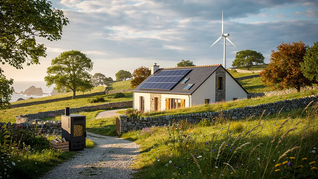 Maison écologique en Bretagne avec panneaux solaires et éolienne pour Bretagne Multi Energie