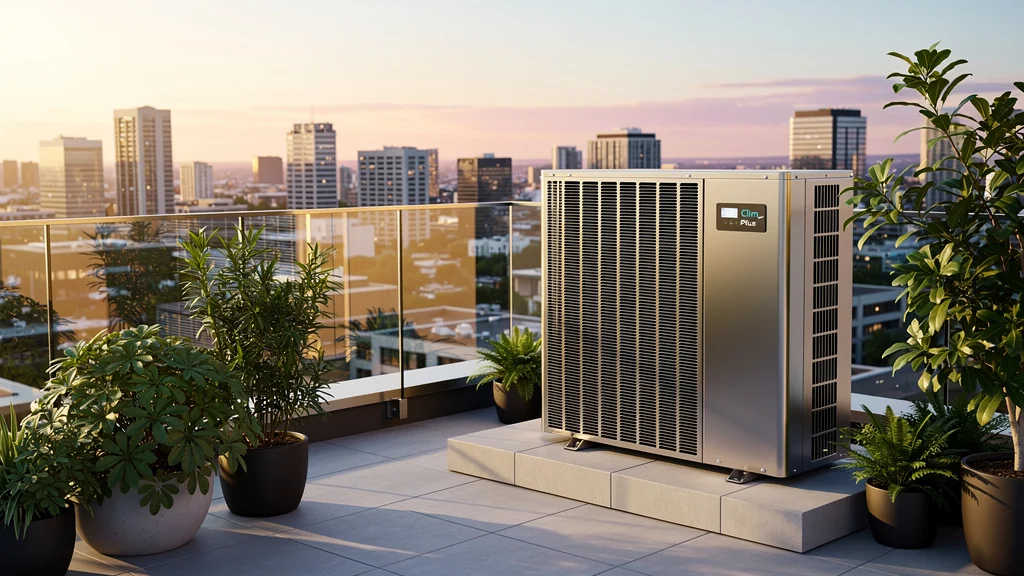 Installation Clim Plus sur terrasse moderne, service climatisation écologique et performant en milieu urbain